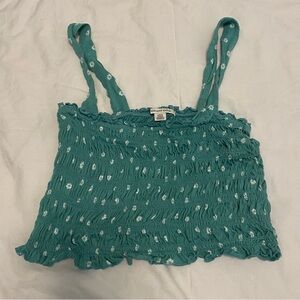 American Eagle Outfitters Teal Floral Smocked Top